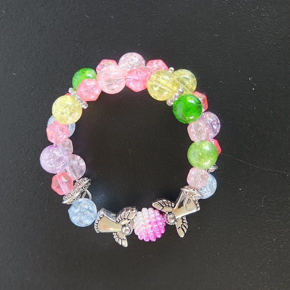 "SOLD" Hand Crafted Angel Wrap Bracelet S Crackled Beads Pink Green Yellow - Picture 9 of 9